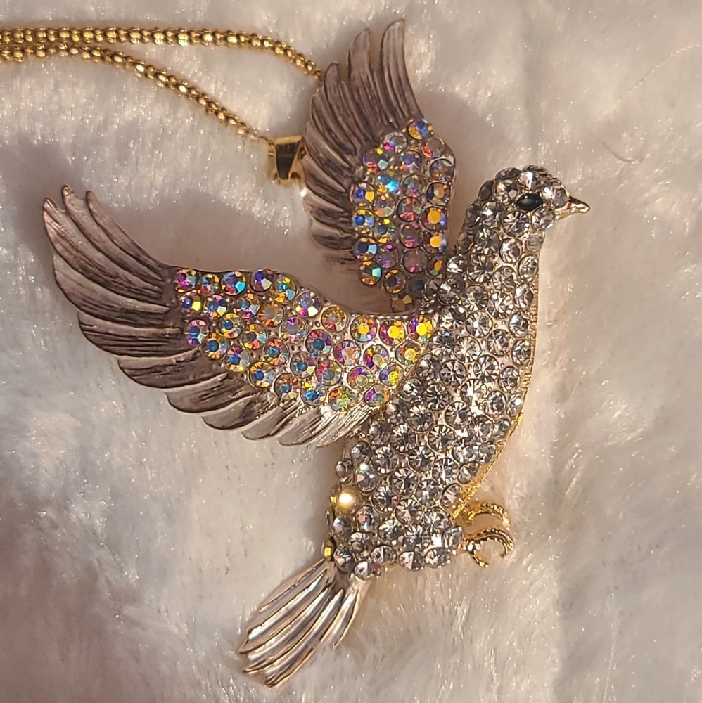 Aurora and Silver tone dove necklace